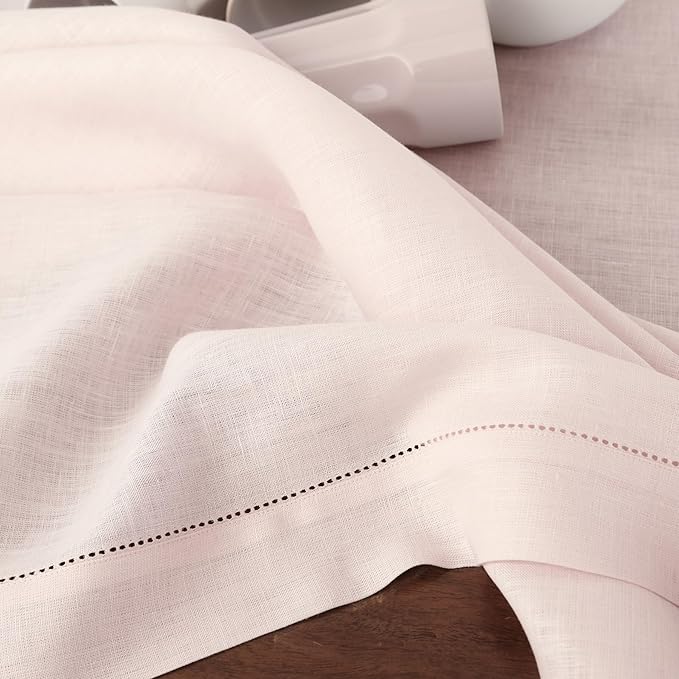 Solino Home Pink Linen Napkins Set of 4-100% Pure Linen Hemstitch Dinner Napkins 20 x 20 Inch for Valentines, Spring, Easter - Classic Hemstitch
