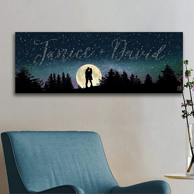 Personal-Prints | Personalized Written in the Stars Custom Wall Art | Personalized with Names in the Sky | Unique Wedding, Anniversary, Valentine’s Day, or Romantic Gift (6"x18" Stretched Canvas)
