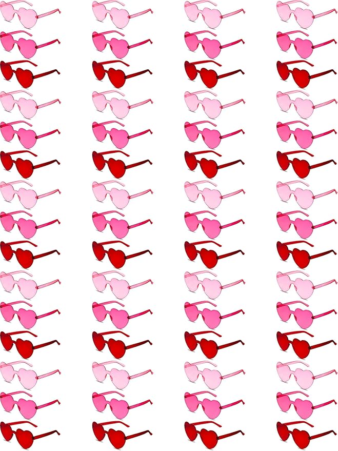 Zhengmy 60 Valentine's Day Heart Shaped Sunglasses Bulk for Women Rimless Transparent Candy Color Glasses for Party Favors