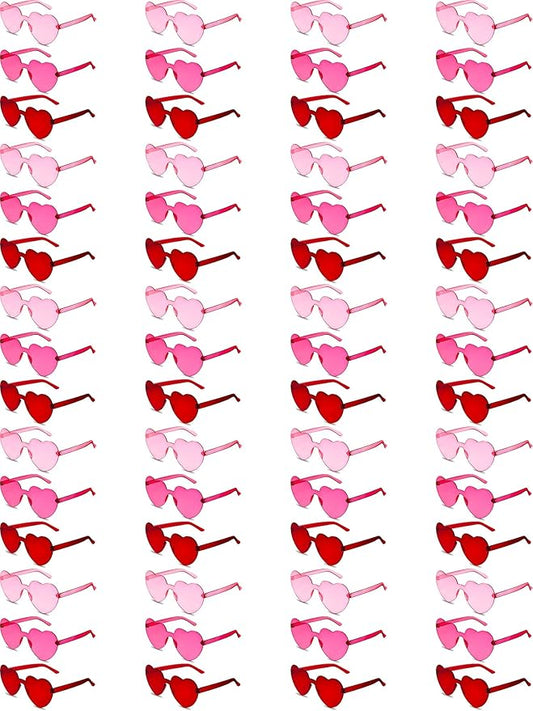 Zhengmy 60 Valentine's Day Heart Shaped Sunglasses Bulk for Women Rimless Transparent Candy Color Glasses for Party Favors