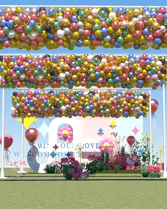 Balloon Drop Net for Ceiling Release,Balloon Release Net Bag Kit, Pumps, Family Reunion Birthday Celebration, Graduation, Wedding, New Year Eve Party Decorations (15.75Ft×3.28Ft /4.8m×1m[100Pcs])