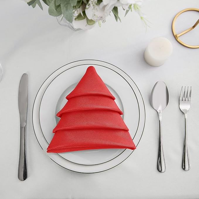 50pcs Polyester Cloth Napkins - 17 x 17 inch Red Dinner Washable Napkins with Hemmed Edges for Restaurant/Wedding/Hotel(50,Red)