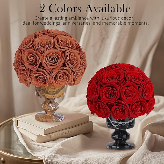 Forever Flowers 31 Preserved Roses in Marble Vase, Flower for Delivery, Eternal Roses Romantic Gift for Her, Table Centerpiece for Home Decor, Valentine’s Day Gift Vintage Orange