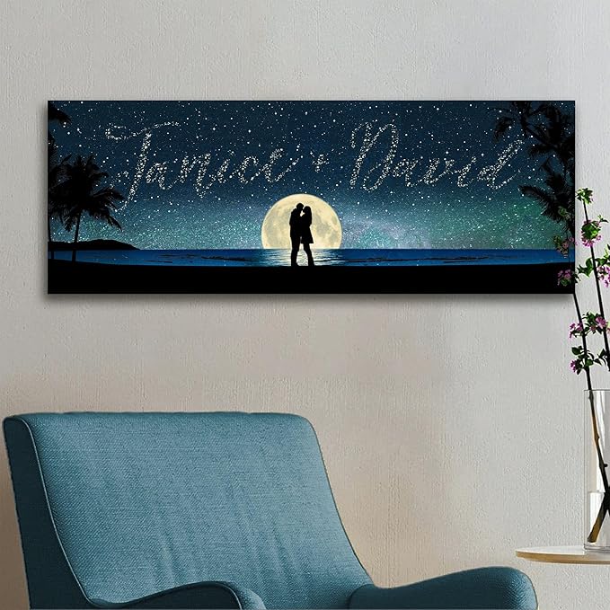 Personal Prints | Personalized Written in the Stars Custom Wall Art | Personalized with Names in the Sky | Unique Wedding, Anniversary, Valentine’s Day, or Romantic Gift (10"x30" Stretched Canvas - BEACH)