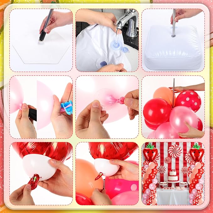 Kasyat 2 Set Strawberry Party Balloon Column Stand Kit Strawberry Red and Pink Foil Balloons Arch Garland Kit for Berry Sweet First Theme Baby Shower Birthday Party Decorations