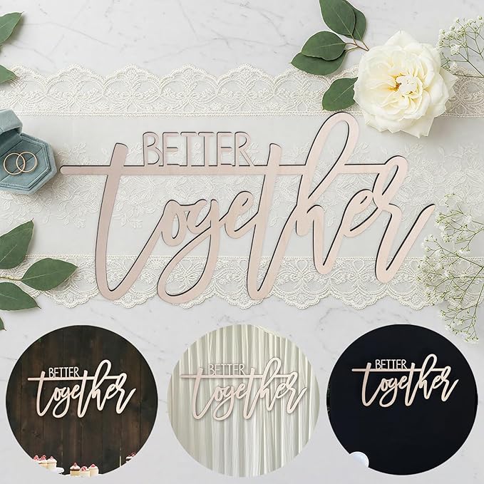 Better Together Wedding Wooden Sign - Backdrop Wedd ing Wood Sign, Background Wall Weddin g Party Decoration, Photo Booth Prop (Better Together Wedding Wooden Sign)