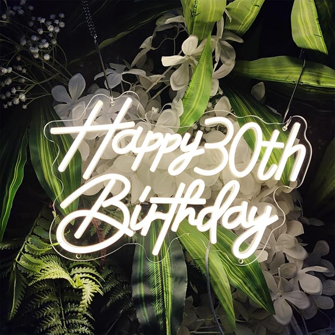 Happy Birthday Neon Sign for Wall Decor, Cool White LED Neon Light Signs, Art Decoration Happy 30th Birthday Neon Light Sign for All Birthday Party Decoration,SIGNVIA,15.7×10.3 Inch