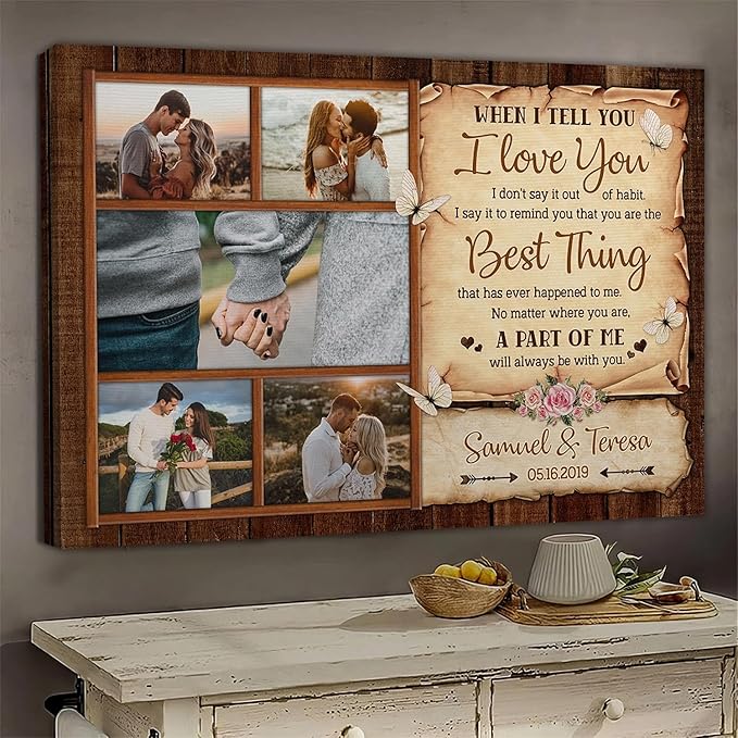 Dem Canvas Personalized Couple Canvas Prints, Custom Love Photo And Name, When I Tell You I Love You, Happy Wedding Gifts For Couple Anniversary Valentines Engagement Gift For Couples