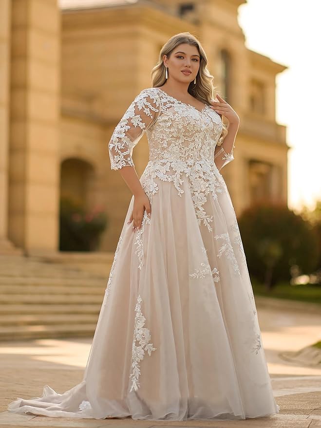 Plus Size Wedding Dresses for Bride Long Sleeve Wedding Bridal Gowns with Lace Appliques Off Shoulder Bride Dress