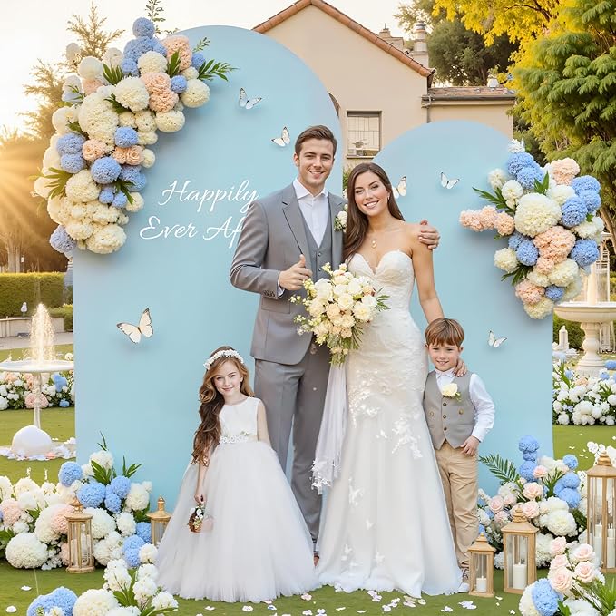 Baby Blue and Royal Blue Photo Arch Backdrop Cover Set of 2 for Baby Shower Boy Party 7.2ft and 6ft Arch Covers Stretchy Backdrop Spandex Birthday Arch Stand Covers for Wedding Banquet Background