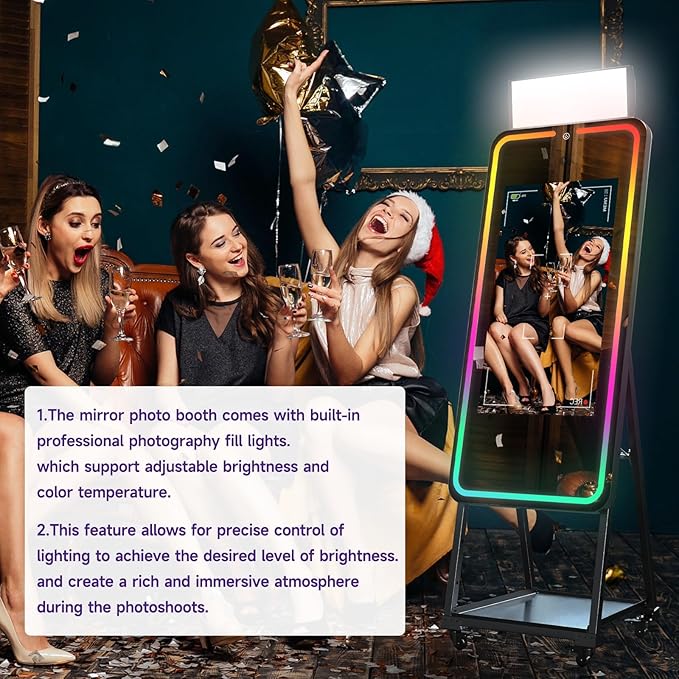 HARZHI Portable Photo Booth Compatible with Ipad, Photo Booth Shell Stand Stand Provide Chacktok Photo Booth Software for Party and Wedding, Free Custom Logo, Flight Case (Magic Mirror)