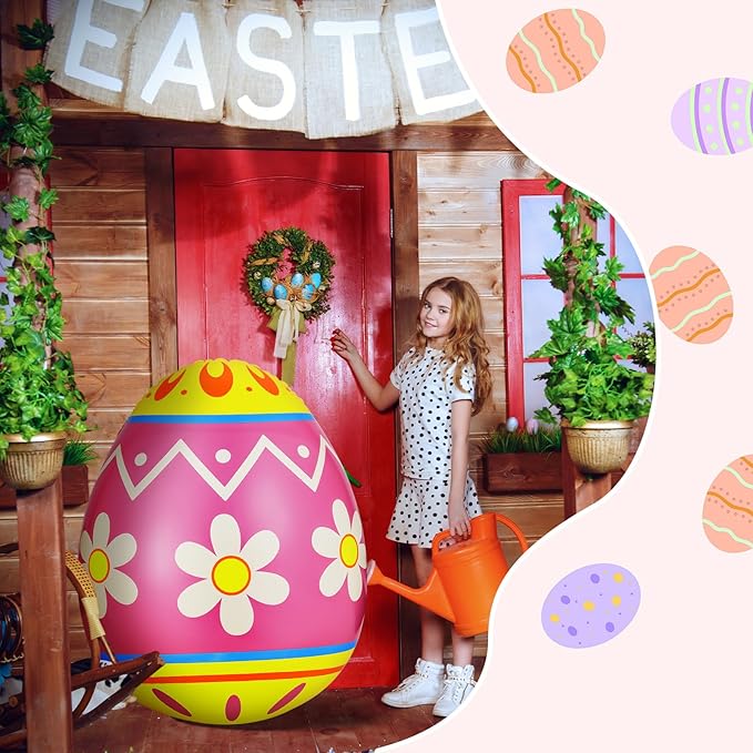 Liliful 2 Pcs 40inch Giant Easter Inflatables PVC Decorations Standing Blow up Colorful Easter Egg Rabbit Bunny Outdoor Decor for Holiday Party Yard Indoor Outdoor Garden Lawn(Wave Daisy)