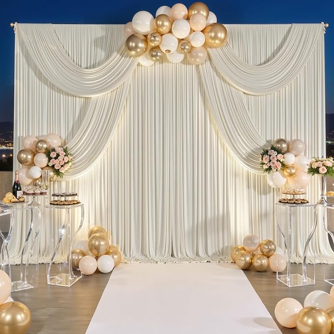 40 ft x 10 ft Wrinkle Free Beige Backdrop Curtain for Parties, 8 Panels 10ft Polyester Beige Photo Backdrop Drapes for Graduation Birthday Wedding Party Stage Curtains
