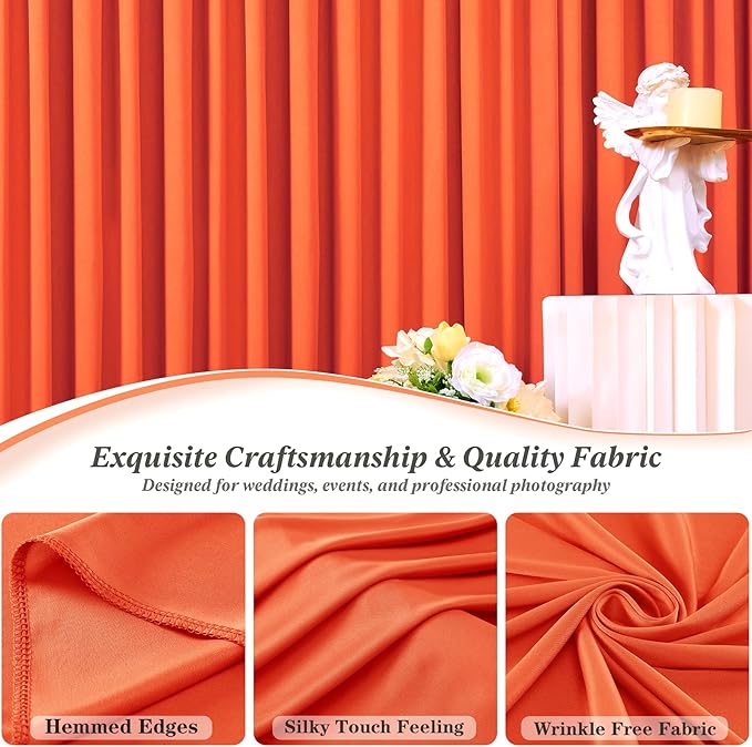 10 ft x 10 ft Wrinkle Free Orange Backdrop Curtain for Parties, 2 Panels 10ft Polyester Orange Photo Backdrop Drapes for Graduation Birthday Wedding Party Stage Curtains