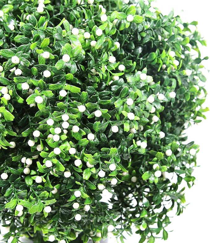 Sunnyglade 21.6” Tall Artificial Jasmine Topiary Ball Tree Set of 2 Pack Potted Bushes UV Resistant Potted Plants for Indoor Outdoor Home Garden (White)