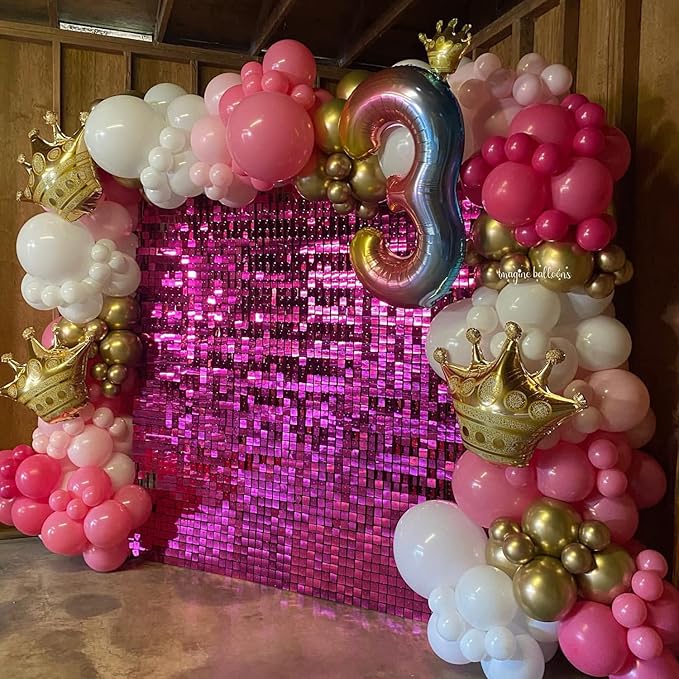 COKAOBE Hot Pink Shimmer Wall Backdrop, 24PCS Square Sequin Shimmer Backdrop Panel, Photo Backdrops for Birthday, Anniversary, Wedding, Graduation & Bachelorette Party Decoration
