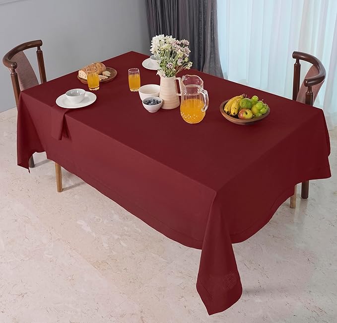 D'Moksha Homes Linen Tablecloth for Rectangle Tables 60 x 144 Inch - 100% Pure Linen Dark Red Table Cloth - Machine Washable Cloth Tablecloth for Valentines, Spring