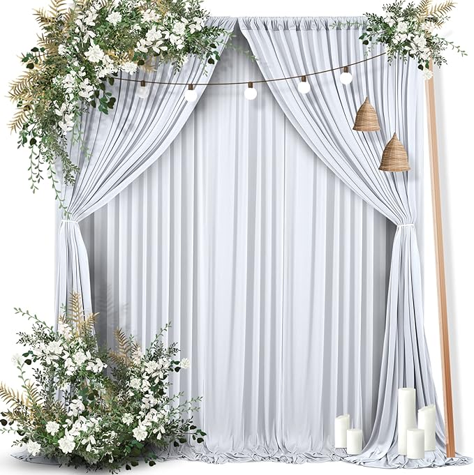 50 ft x 10 ft Wrinkle Free Silver Backdrop Curtain for Parties, Polyester Silver Grey Backdrop Drapes 10 Panels 5x10ft for Baby Shower Photoshoot Engagement Wedding Birthday Photography Background