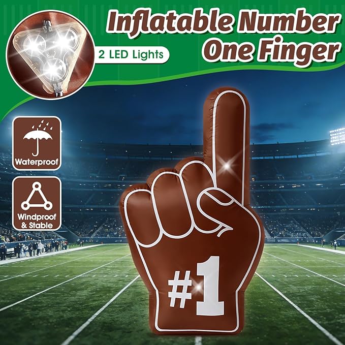 4.6FT Football Inflatable Number One Finger Built-in 2 LED Lights Blow Up Spirit Finger for Football Birthday Game Day Tailgate Party Team Coach Cheering Decorations