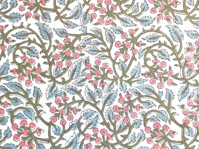 ATOSII Kalina 100% Cotton Rectangle Tablecloth, Handblock Print Floral Table Cloth for Kitchen Dining Linen I Weddings Outdoors Easter Spring Summer I 72 X 140 Inches I 12 Seater