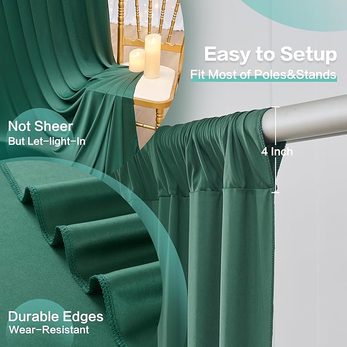 10ft x 15ft Hunter Green Wrinkle Free Backdrop Curtains for Parties,Silky Polyester Fabric Wedding Ceiling Drapes, 2 Panels 15ft Photo Back Drop Drapes for Birthday Photography Stage Background Cloth