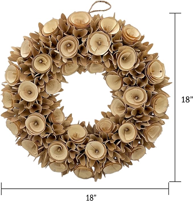 Galt International 18” Natural Woodchip Rose Harvest Wreath - Intricate Front Door Wreath - Beautiful Indoor and Outdoor Wreath for Any Season Rustic Farm Home Decor - 18” Round Wreath (Natural)