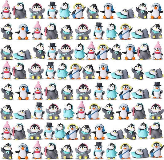 Macarrie 100 Pcs Mini Penguin Figurines Cake Topper Valentine's Day Galentines Party Favors Bulk Gifts Cute Miniature Figures Character Collection Playset Winter Birthday Early Educational Donation
