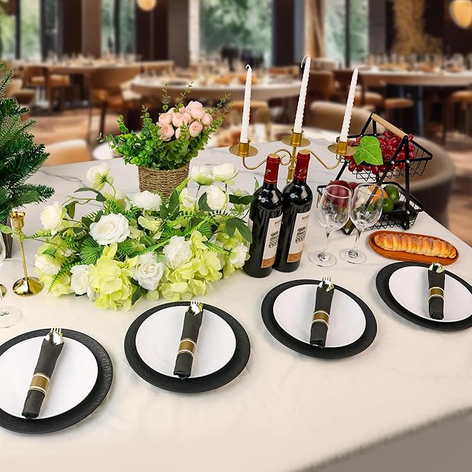 400 PCS Pre Rolled Cutlery Sets, Premium Gold Plastic Flatware Set Wrapped in Black Napkin, Disposable Cutlery Set with 100 Forks, 100 Knives, 100 Spoons, 100 Napkins for Wedding, Party, Dinner