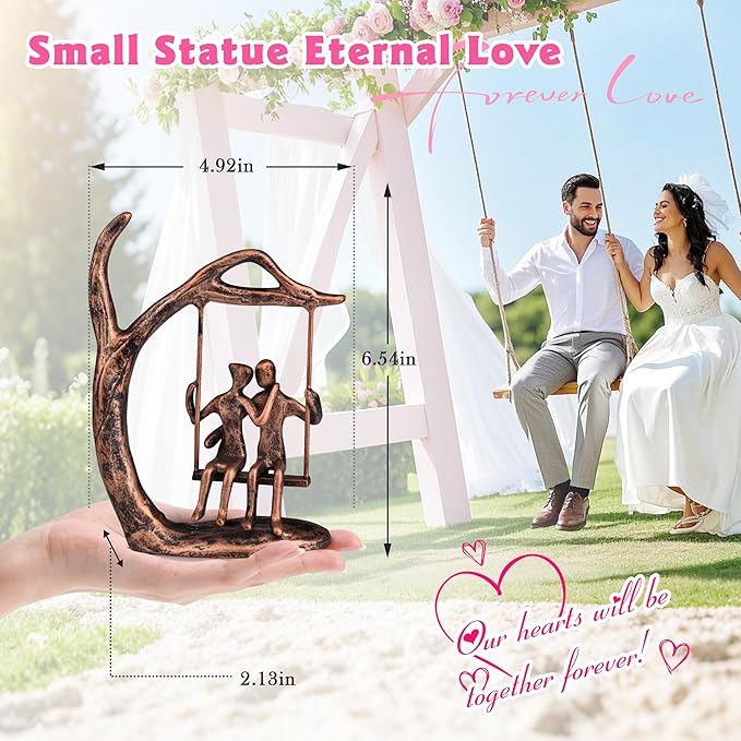 Anniversary Wedding Gifts for Couple/Her - Romantic Couple Statue in Love, Antique Bronze Metal Figurine Sweet Loving Together Iron Sculpture Decor, Valentines Gifts for Wife Husband