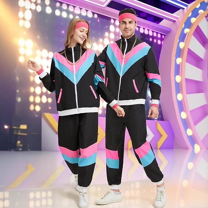 80s Tracksuit for Men Women 90s Retro Windbreaker Outfit 80s Costume for Couples 80s Track Suit for Adult