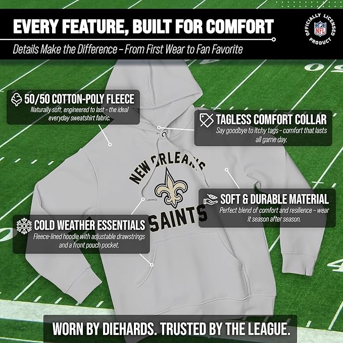 Team Fan Apparel NFL Adult Gameday Hooded Sweatshirt - Poly Fleece Cotton Blend - Stay Warm and Represent Your Team in Style