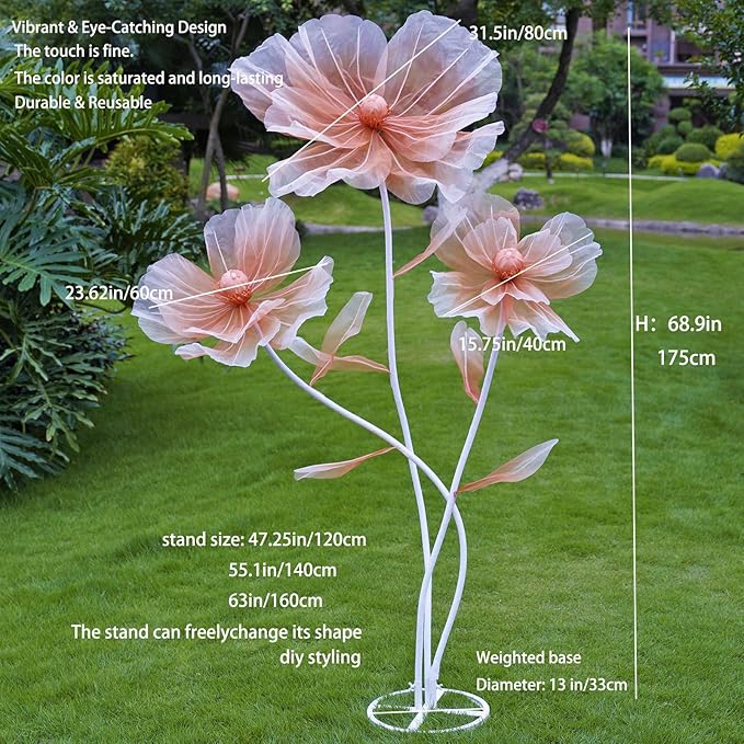 Giant Flowers for Decoration,Artificial Silk Flowers with Stand,Large Fake Floral Decor for Home Garden,Indoor Outdoor Party Birthday Wedding Backdrop (Gradient Champagne)