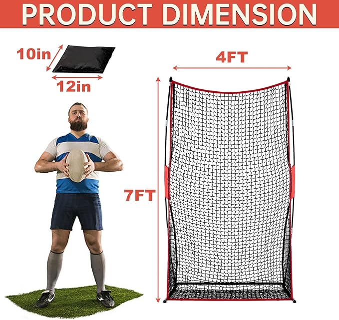 Football Kicking Net Throwing Target - 4x7FT Heavy Duty Iron Base for Backyard Practice Portable Quarterback Training for Youth with Sandbags