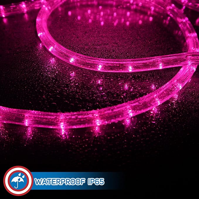 Russell Decor LED Rope Lights for Valentine's Day Holiday Party Wedding Seasonal Christmas Decoration Super Bright and Flexible Lights (Pink, 60ft)