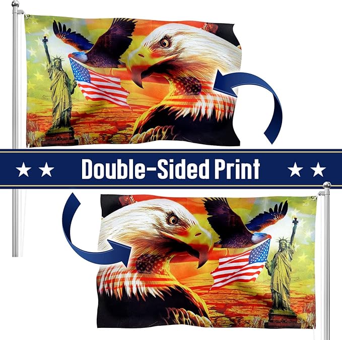FLAGWIX Combo Pack: USA American Flag 3x5 Ft + Patriotic Eagle Flag 3x5 Outdoor Decor with Grommets Heavy Duty Double Sided Canvas Fabric Flag - American Sunset Art Decoration for Wall, Porch, Yard
