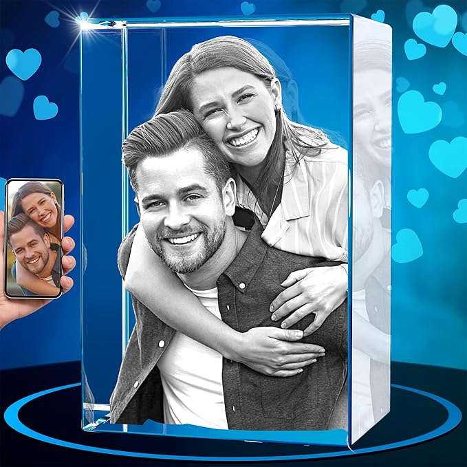 ArtPix 3D Crystal Photo, Valentines Day Personalized Gifts for Women, Wife, Men, Her, Him, Great V-Day Custom Gift With Your Own Photo, Customized Glass 3D Laser Etched Picture Wedding