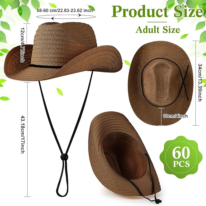 Unittype Adult Cowboy Hat Bulk Western Party Straw Hat Unisex Cowboy Cowgirl Set for Women Men