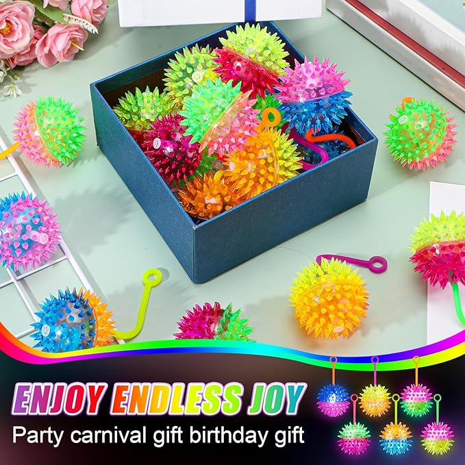 Sotiff 100 Pcs Light up Ball Spiky LED Bouncy Ball Halloween Flashing Squeaky Toy Rubber Toy Carnival Prizes Grad Party Favor Goodie Bag Fillers Stocking Stuffers Gifts