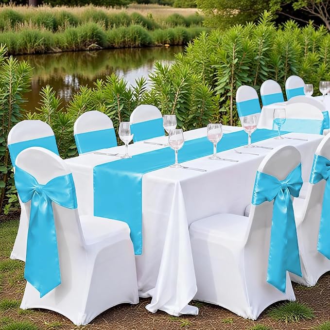 VDS Satin Chair Sashes Chair Cover Back Tie Sateen Bows Ribbon for Wedding Birthday Graduation Engagement Ceremony Event Party Banquet Venue Hotel All Dining Chair Decoration (250PC) (Turquoise)