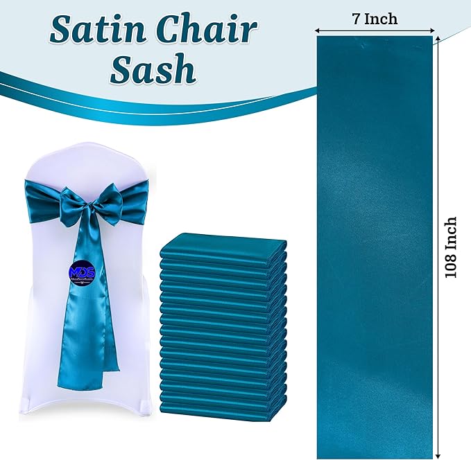 VDS Satin Chair Sashes Chair Cover Back Tie Sateen Bows Ribbon for Wedding Birthday Graduation Engagement Ceremony Event Party Banquet Venue Hotel All Dining Chair Decoration (50PC) (Dark Teal)