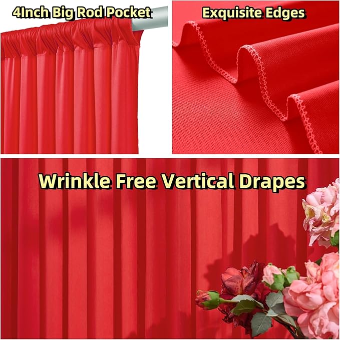 40ft x 10ft Wrinkle Free Red Backdrop Curtains for Parties, Polyester Photo Backdrop Drapes 8 Panels 5x10ft for Weddings Birthday Party Christmas Photography Background for Backdrop Stand
