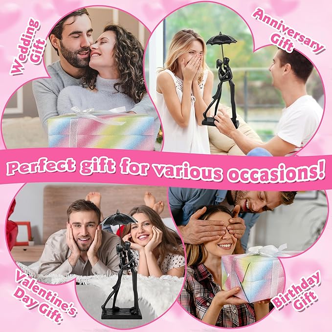 Anniversary for Couple/Her, Affectionate Couple Statue Kissing Under Umbrella, Handcrafted Cast Iron Sculpture in Love, for Wedding Gifts 6th Anniversary Valentines Gifts for Her Him