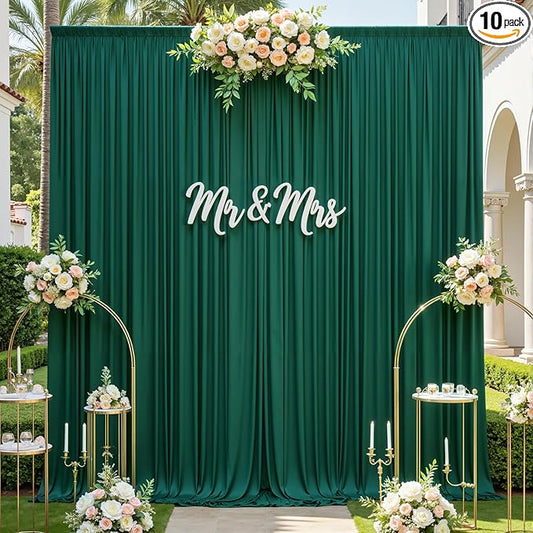gogoparti 50x12ft Hunter Green Backdrop Curtain for Wedding Parties, 10 Panels (5x12 ft Each) Wrinkle-Free Dackdrop Curtains, Silky Draping Fabric for Birthday Party, Baby Shower, Photo Background