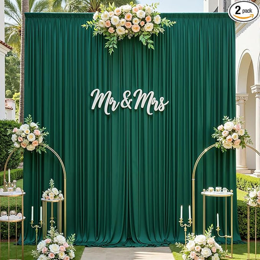 gogoparti 10x12ft Hunter Green Backdrop Curtain for Wedding Parties, 2 Panels (5x12 ft Each) Wrinkle-Free Dackdrop Curtains, Silky Draping Fabric for Birthday Party, Baby Shower, Photo Background