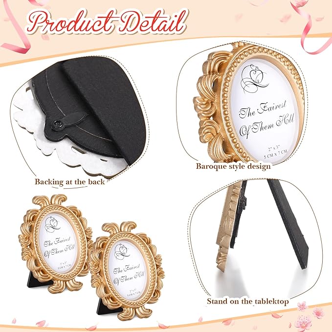 Vicenpal 20 Pieces Vintage Picture Frames Mini Frames Oval Small Antique Baroque Photo Holder Resin for Jewelry Display Photo Christmas Holiday Party Decor(Gold)