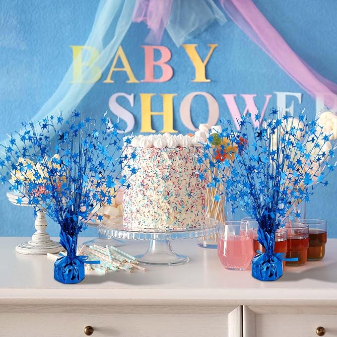 Crowye 18 Pcs Foil Spray Centerpiece Valentine's Day Table Decoration Winter Party Star Burst Metallic Table Centerpieces for Party Birthday Season Holiday(Blue)