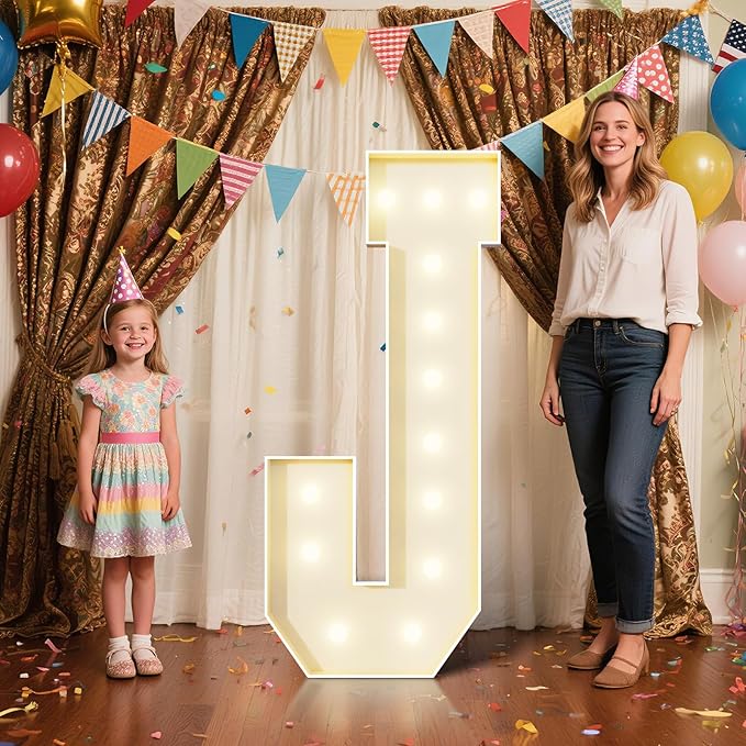 4FT Marquee Letters J Sign,Large Light Up Numbers Party Decoration - Hook and Loop Fastener,No Tools Easy Setup, Corrugated Plastic for Birthdays Weddings Baby Anniversaries(Letters J)