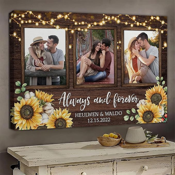 Dem Canvas Personalized Couple Canvas Prints, Custom Love Photo And Name, Always And Forever, Wedding Gifts For Couple Anniversary Engagement Gift For Couples