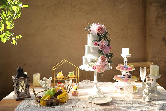 Serra Flora 3Pcs Pre-made Silk Flowers Cake Topper Wedding Artificial Flowers Decor Blusher Pink Flowers Cake Decorations for Girl Sweet Weddings Boho Party Supplies.
