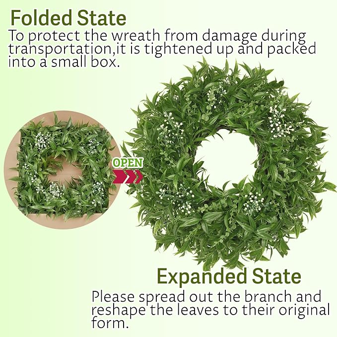 26 Inch Large Eucalyptus Wreaths for Front Door Artificial Green Olive Leaves Greenery Indoor Outdoor Wreath Home Decor Porch Window Wall Farmhouse Door Decorations Spring Summer Fall All Season